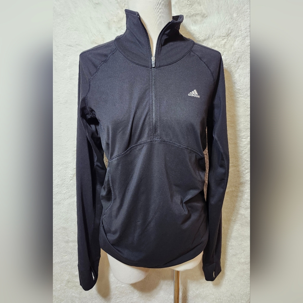 Adidas Half Zip Track Top Black Womens Medium Climalite Athletic Stretchy Sports